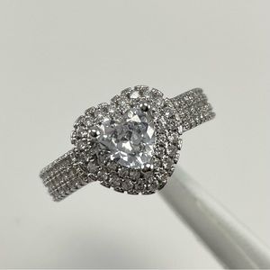 Beautiful Elegant Heart Cut Double Halo White Diamond CZ Silver Plated Ring